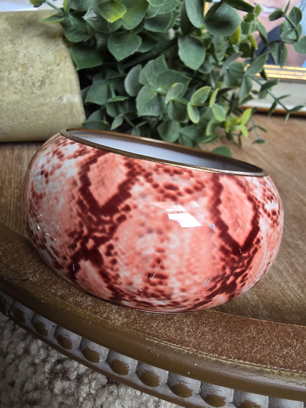 Coral Red Snake-Print Bangle Bracelet